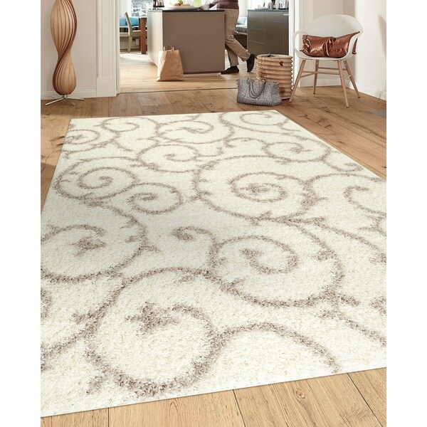 Porch & Den Marigny Decatur Cream White Indoor Shag Area Rug - 7'10 x 10'
