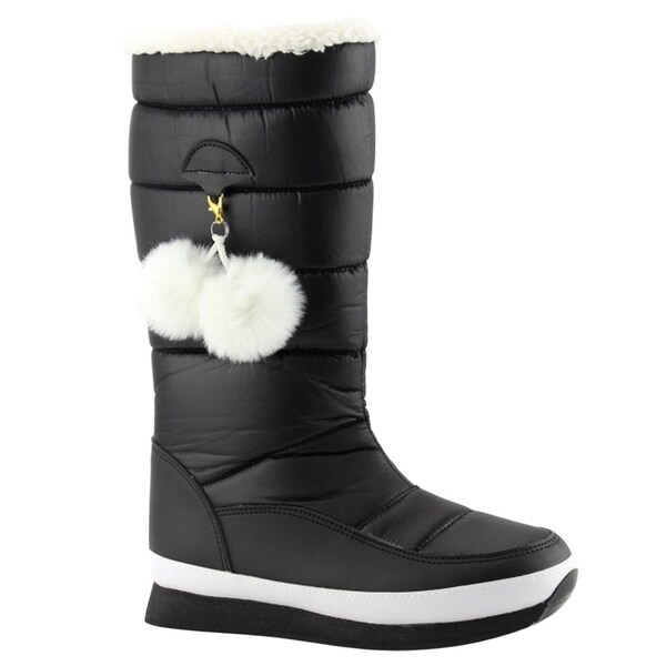 EK88 Women's Pompom Tick Sole Mid Calf Cold Weather Snow Boots EK88 Women's Pompom Tick Sole Mid Calf Cold Weather Snow Boots