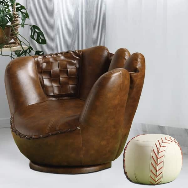 Shop Baseball Glove Chair Ottoman Brown White Overstock