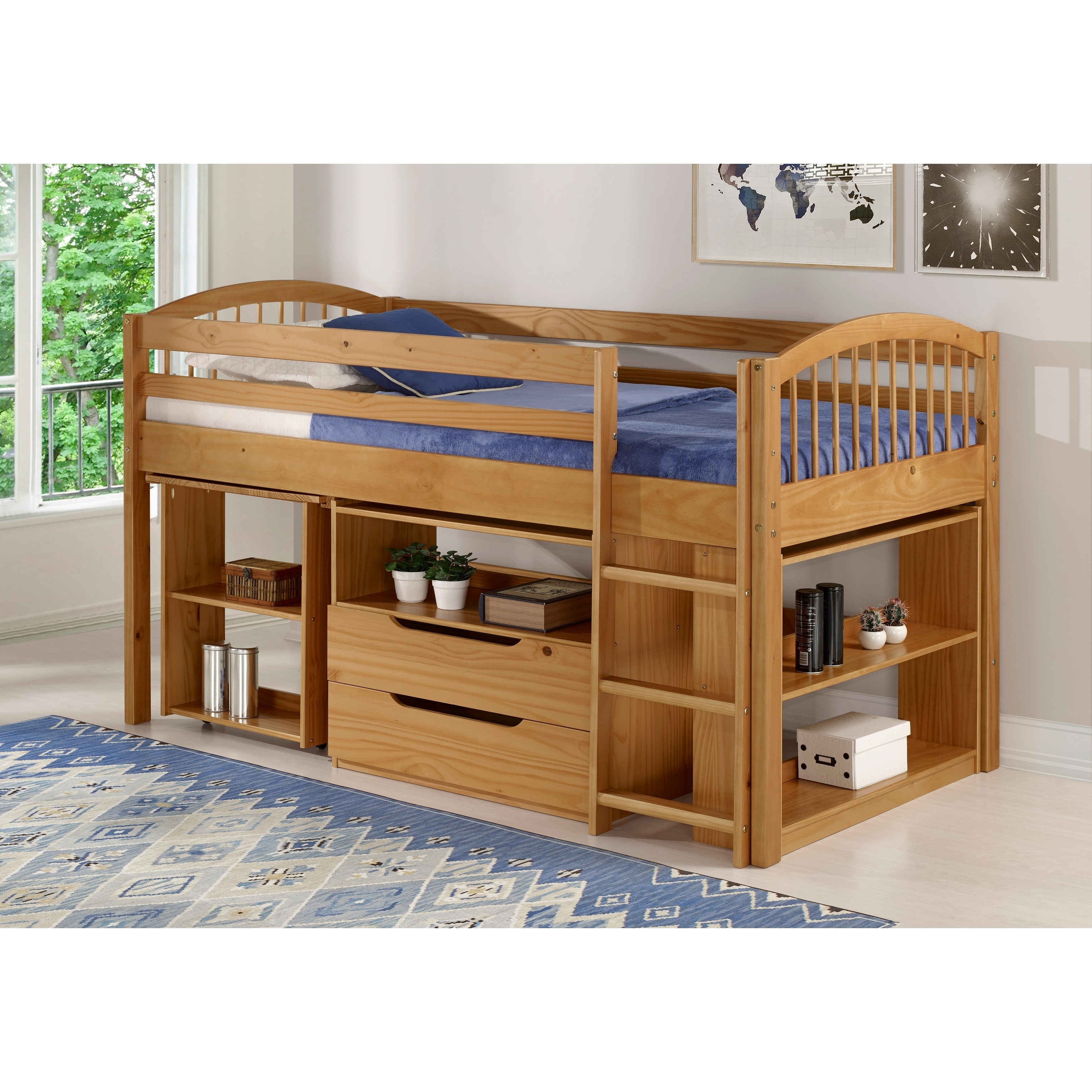 low loft bed with storage