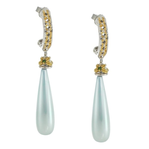 Michael Valitutti Palladium Silver Blue Mother Of Pearl Michael Valitutti Palladium Silver Blue Mother Of Pearl Chrome Diopside Earrings