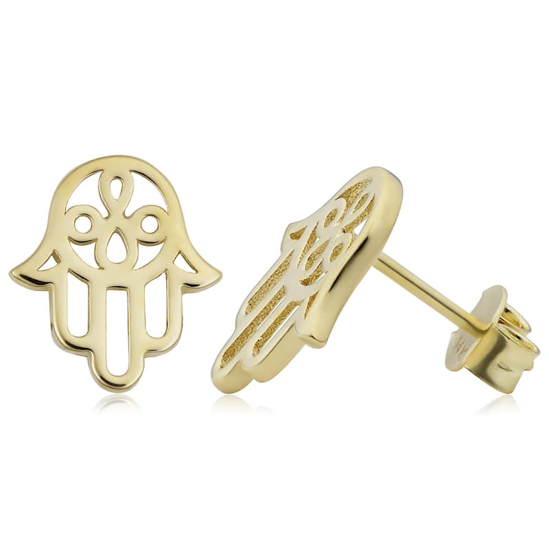 Fremada 14k Yellow Gold Hamsa Stud Earrings