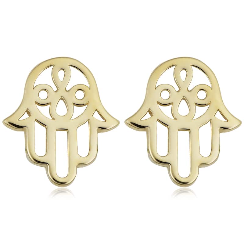 Fremada 14k Yellow Gold Hamsa Stud Earrings