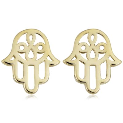 Fremada 14k Yellow Gold Hamsa Stud Earrings