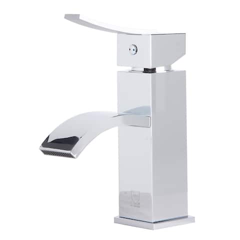 ALFI brand Polished Chrome Square Body Curved Spout Single Lever Bathroom Faucet - Silver