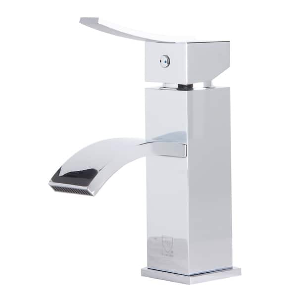 slide 1 of 5, ALFI brand Polished Chrome Square Body Curved Spout Single Lever Bathroom Faucet - Silver