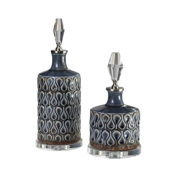 slide 2 of 2, Uttermost Varuna Cobalt Blue Bottles (Set of 2)