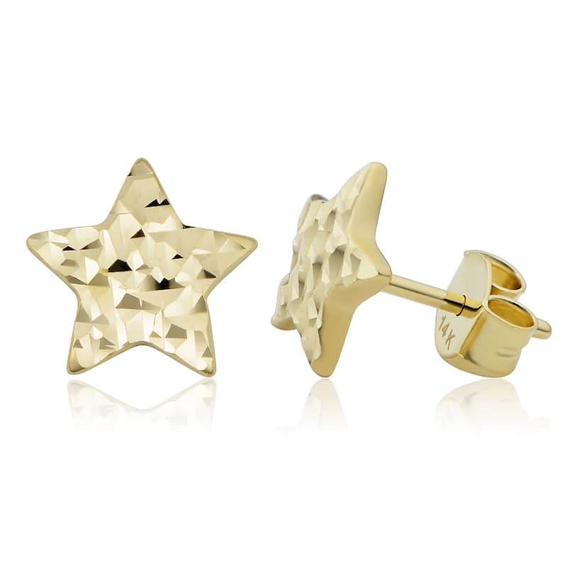 Fremada 14k Yellow Gold Diamond-cut Star Stud Earrings