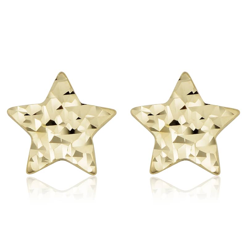 Fremada 14k Yellow Gold Diamond-cut Star Stud Earrings