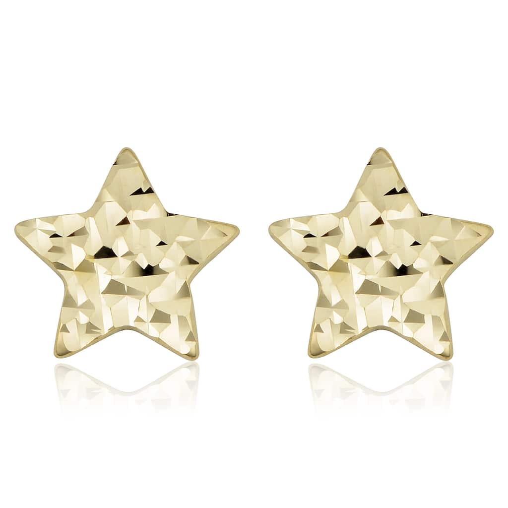 Fremada 14k Yellow Gold Diamond-cut Star Stud Earrings