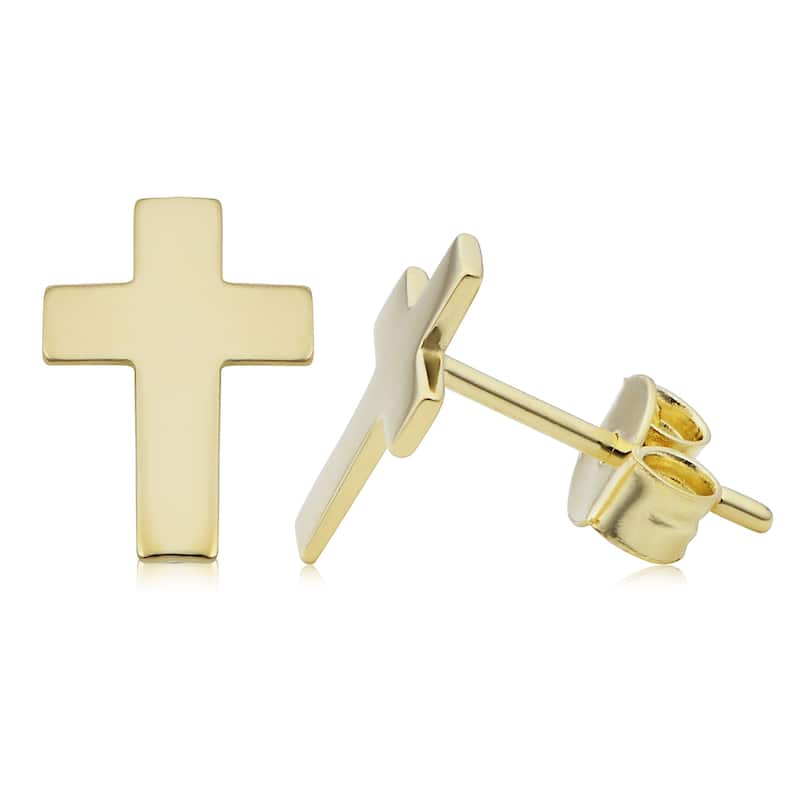 Fremada 14k Yellow Gold Cross Stud Earrings