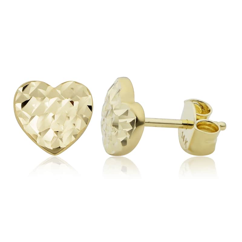 Fremada 14k Yellow Gold Diamond-cut Heart Stud Earrings
