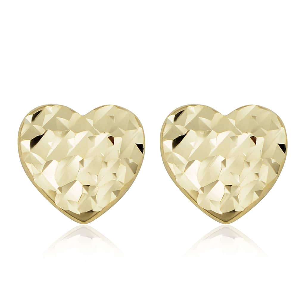 Fremada 14k Yellow Gold Diamond-cut Heart Stud Earrings