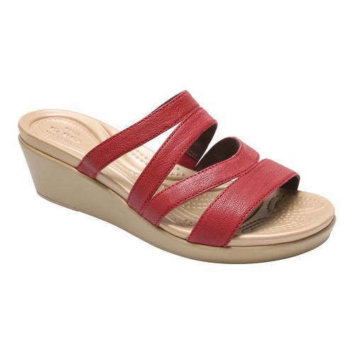 crocs leighann ankle strap leather mini wedge