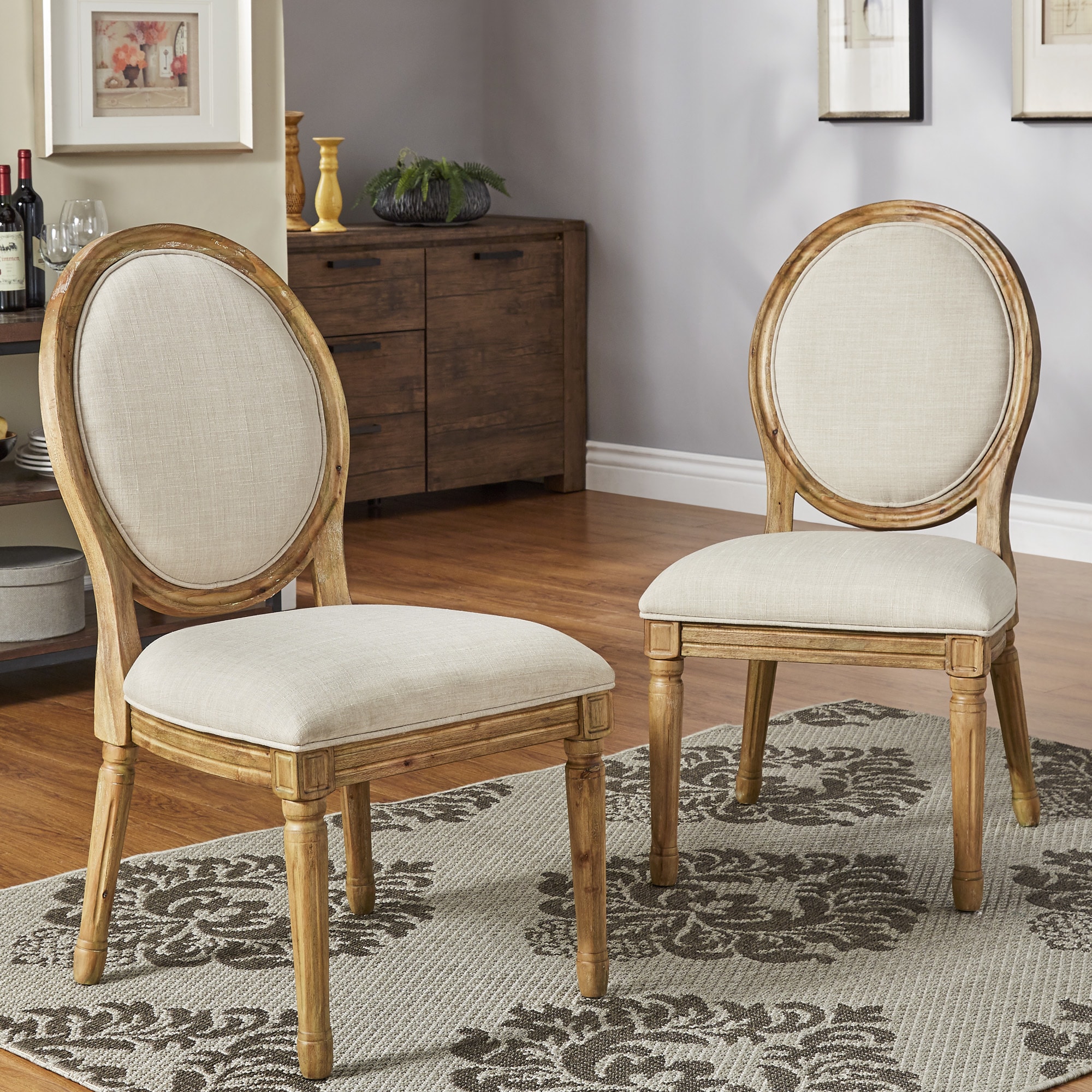 Deana Round Back Linen and Pine Wood Dining Chairs (Set of ...