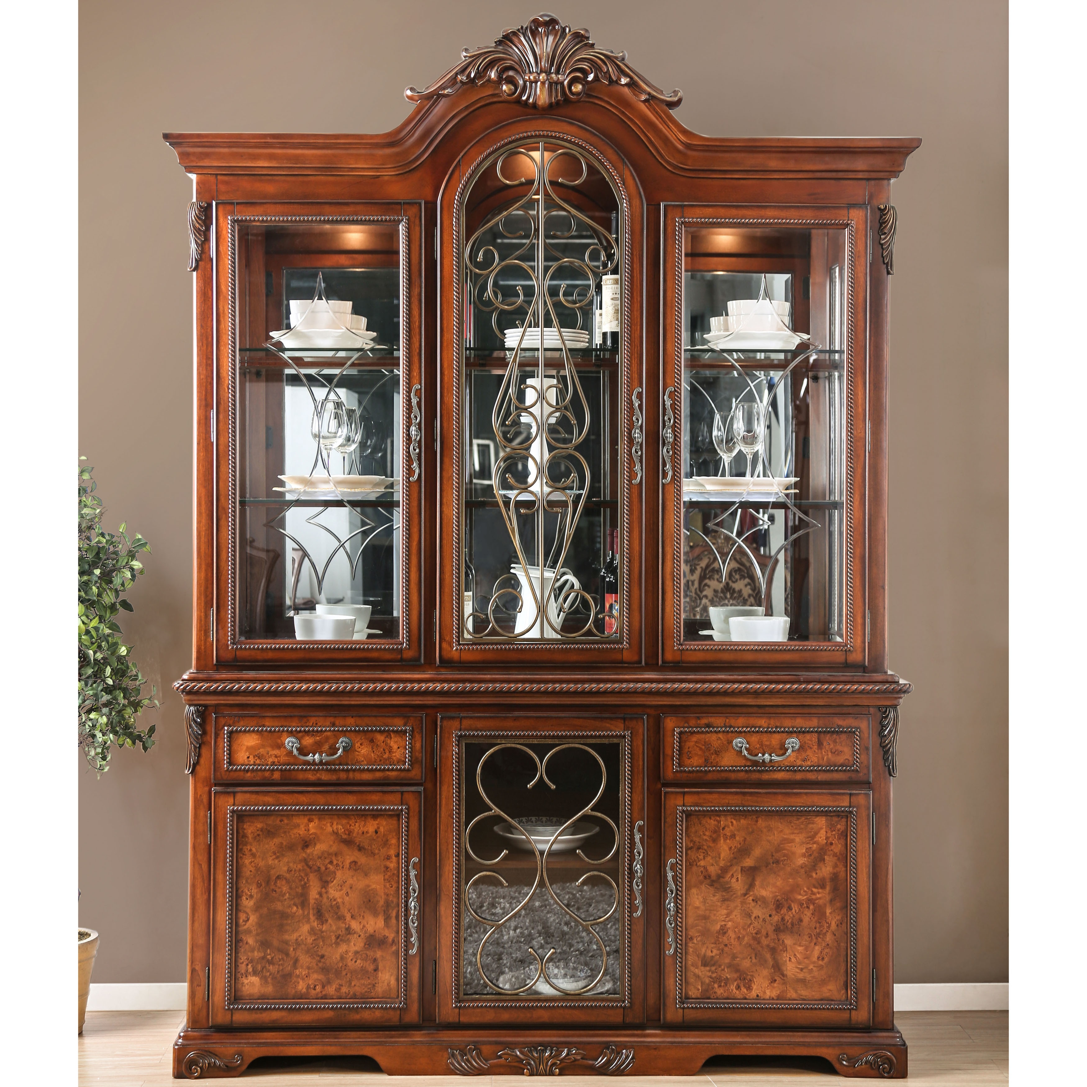 Shop Furniture Of America Nald Cherry 2 Piece Buffet And Hutch Set