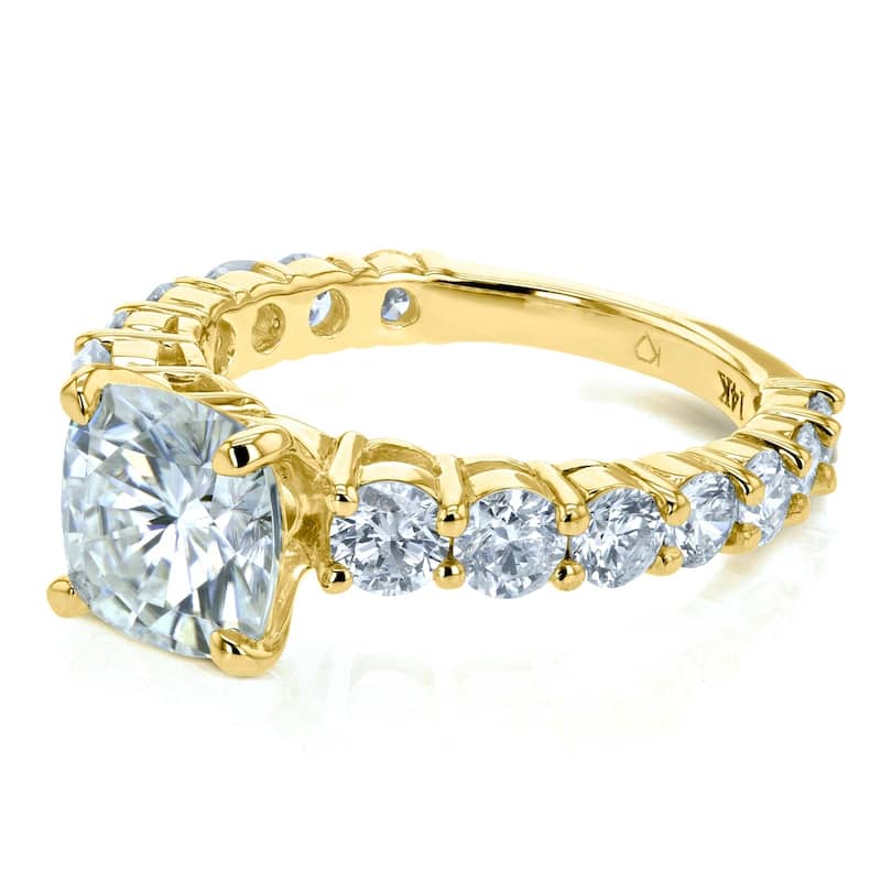 Annello by Kobelli The Lavish 14k Solid Gold 3 1/3ct TGW Cushion Moissanite and Diamond Engagement Ring