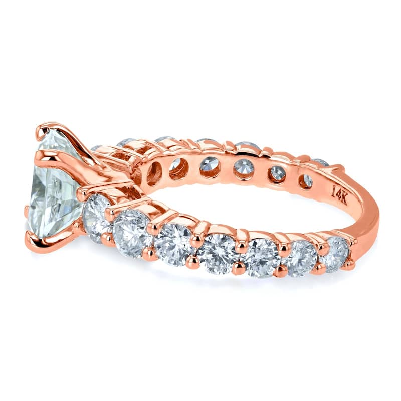 Annello by Kobelli The Lavish 14k Solid Gold 3 1/3ct TGW Cushion Moissanite and Diamond Engagement Ring