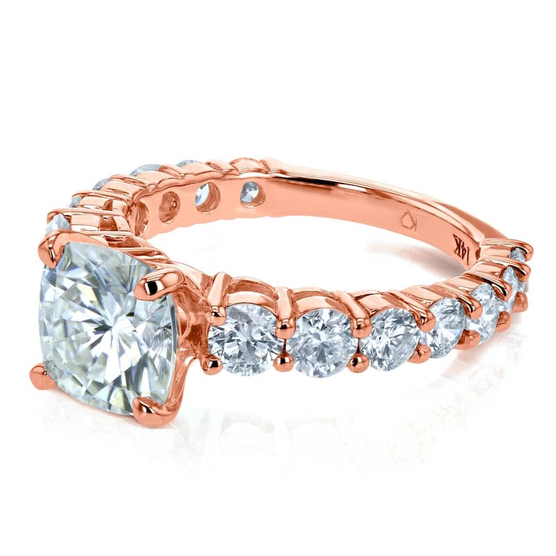 Annello by Kobelli The Lavish 14k Solid Gold 3 1/3ct TGW Cushion Moissanite and Diamond Engagement Ring