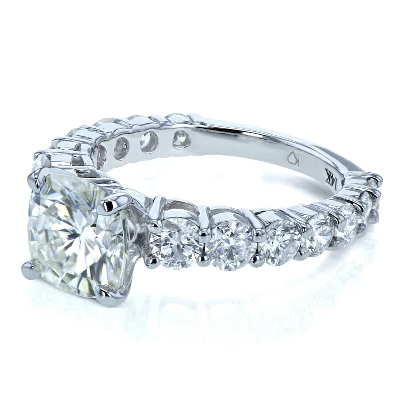 Annello by Kobelli The Lavish 14k Solid Gold 3 1/3ct TGW Cushion Moissanite and Diamond Engagement Ring