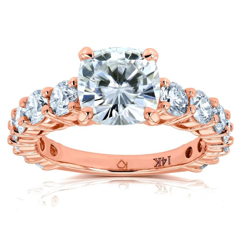 Annello by Kobelli The Lavish 14k Solid Gold 3 1/3ct TGW Cushion Moissanite and Diamond Engagement Ring