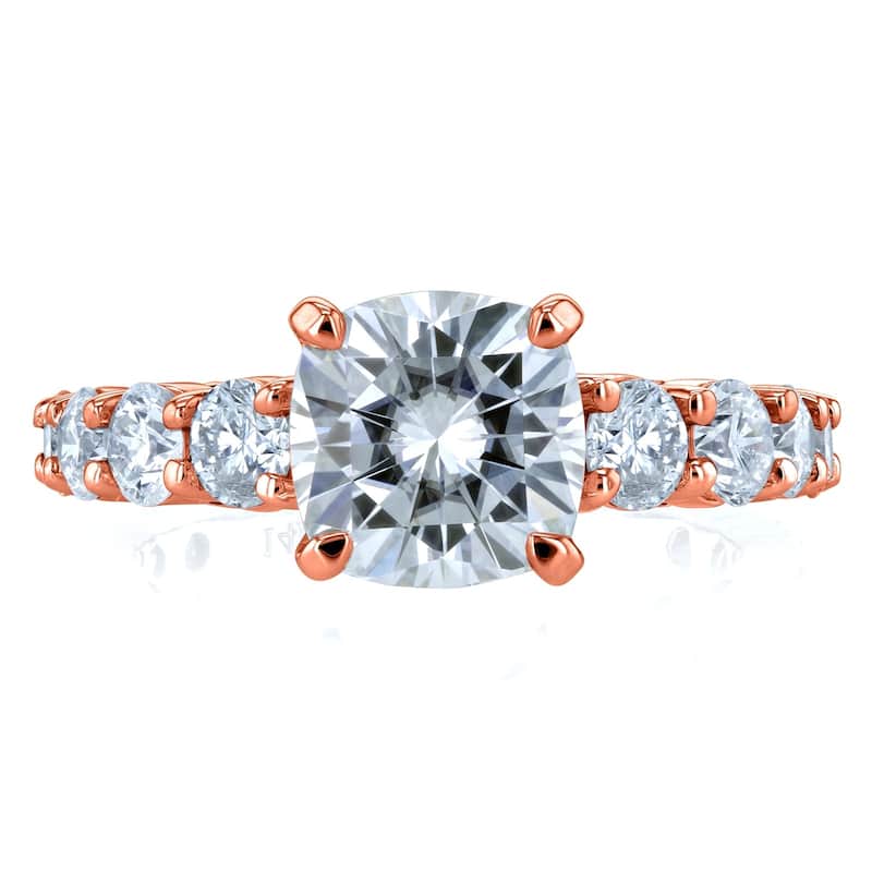 Annello by Kobelli The Lavish 14k Solid Gold 3 1/3ct TGW Cushion Moissanite and Diamond Engagement Ring