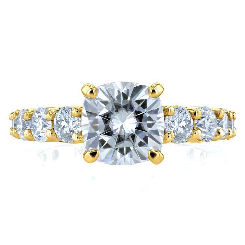 Annello by Kobelli The Lavish 14k Solid Gold 3 1/3ct TGW Cushion Moissanite and Diamond Engagement Ring
