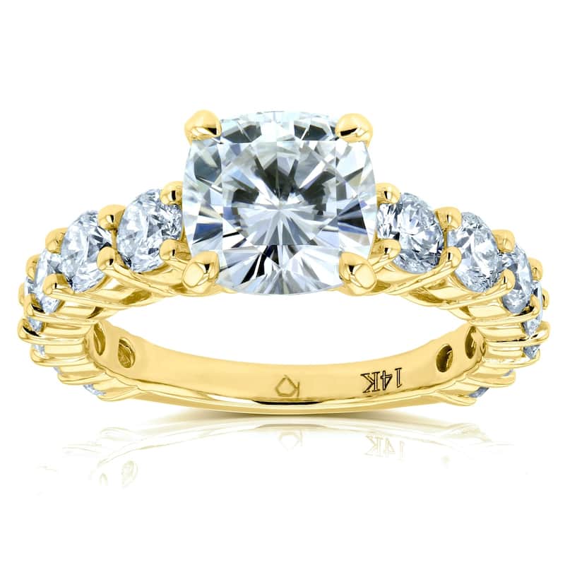 Annello by Kobelli The Lavish 14k Solid Gold 3 1/3ct TGW Cushion Moissanite and Diamond Engagement Ring