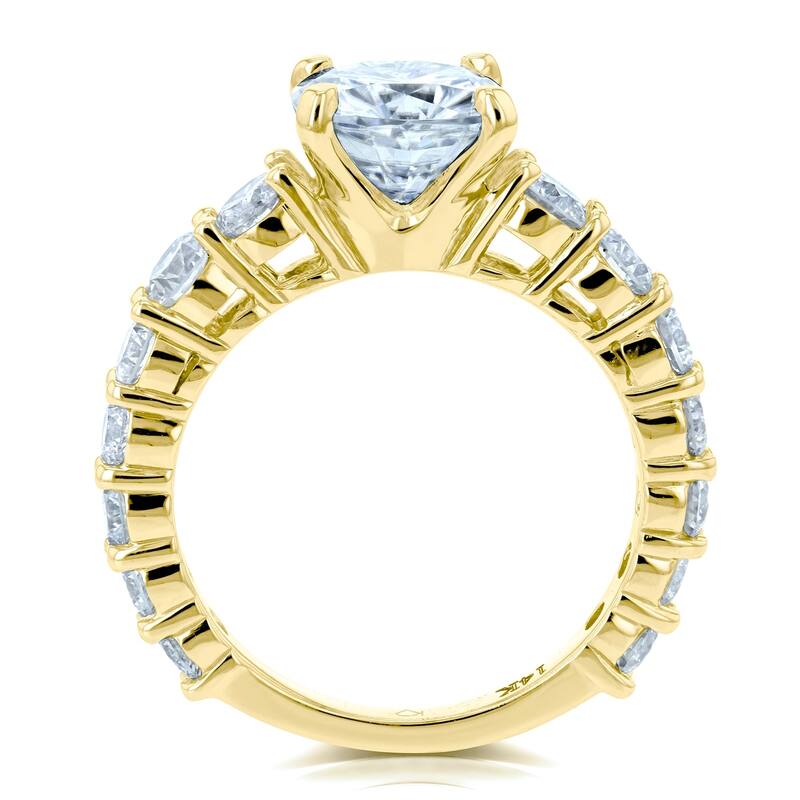 Annello by Kobelli The Lavish 14k Solid Gold 3 1/3ct TGW Cushion FO Moissanite and Diamond Engagement Ring