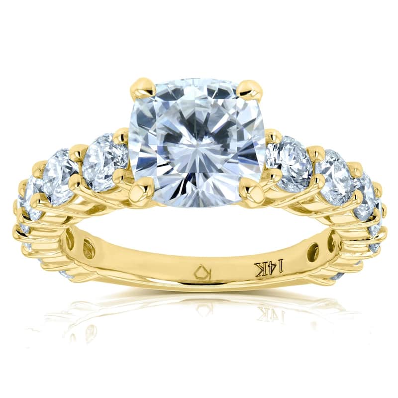 Annello by Kobelli The Lavish 14k Solid Gold 3 1/3ct TGW Cushion FO Moissanite and Diamond Engagement Ring