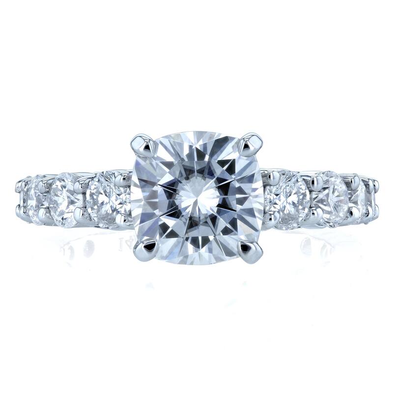 Annello by Kobelli The Lavish 14k Solid Gold 3 1/3ct TGW Cushion FO Moissanite and Diamond Engagement Ring