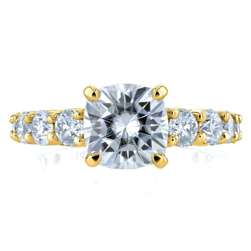 Annello by Kobelli The Lavish 14k Solid Gold 3 1/3ct TGW Cushion FO Moissanite and Diamond Engagement Ring