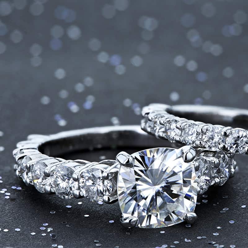 Annello by Kobelli The Lavish 14k Solid Gold 3 1/3ct TGW Cushion FO Moissanite and Diamond Engagement Ring