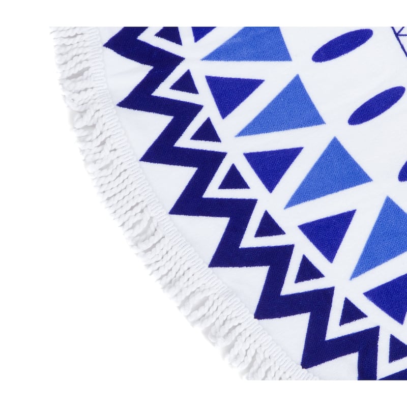 Leisureland Round Beach Towel 65"X65" Blue Abstract Print with Fringe