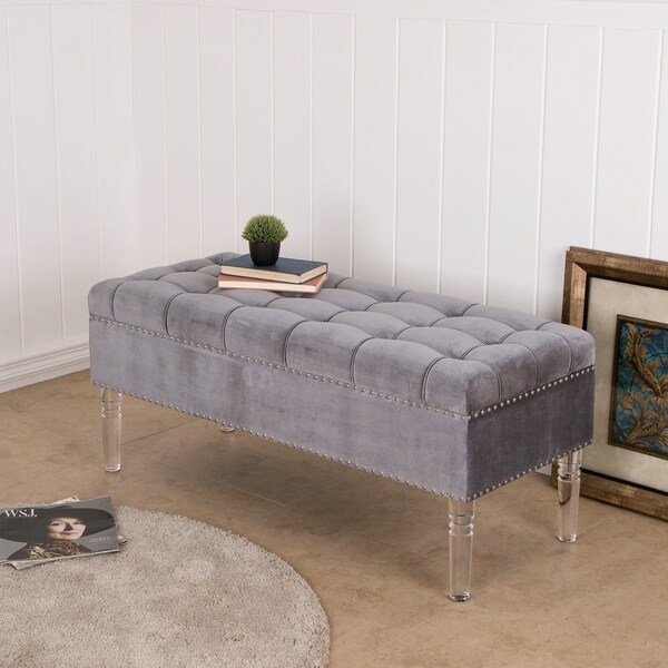 Shop Glitzhome Padded Velvet Acrylic Storage Bench Free