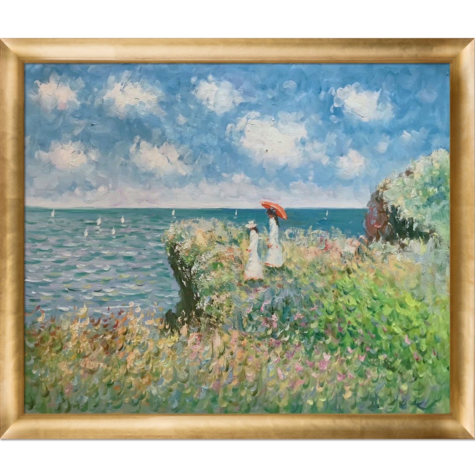 La Pastiche Claude Monet 'Cliff Walk at Pourville' Hand Painted Oil  Reproduction