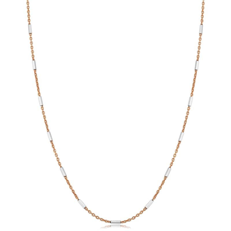 Fremada Italian Sterling Silver Tube Station Rose Gold Plated Silver Rolo Chain Necklace