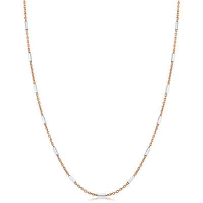 Fremada Italian Sterling Silver Tube Station Rose Gold Plated Silver Rolo Chain Necklace