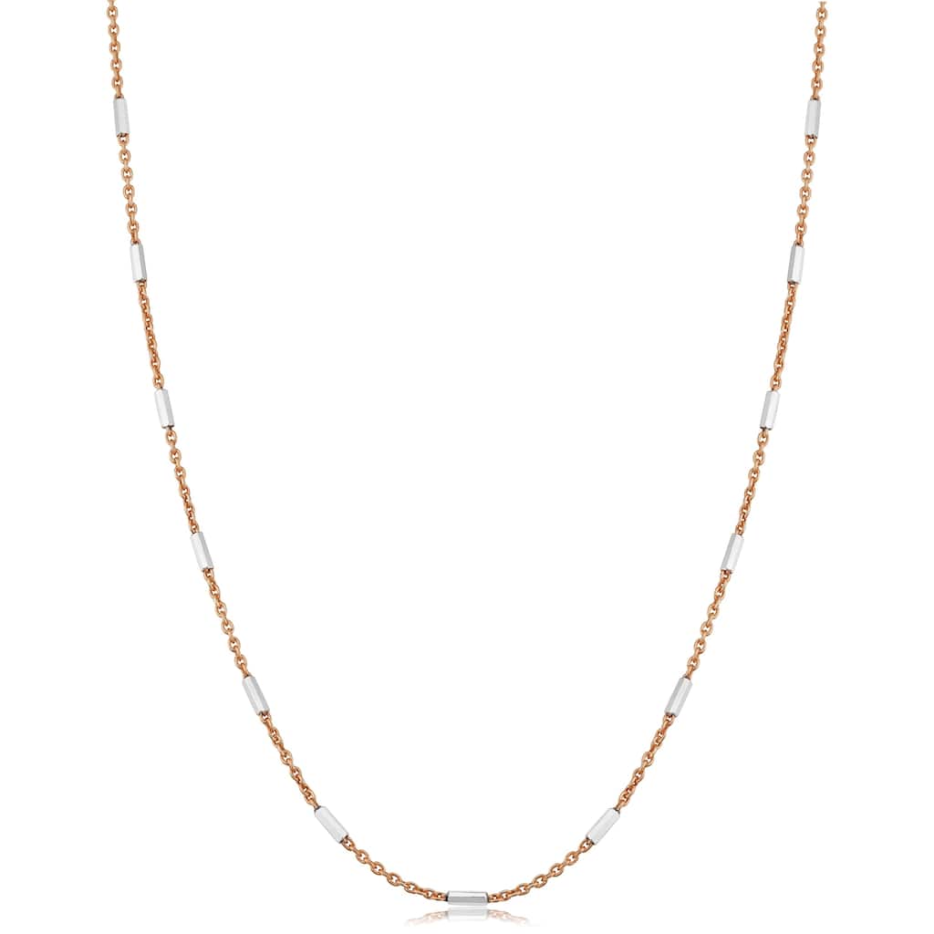 Fremada Italian Sterling Silver Tube Station Rose Gold Plated Silver Rolo Chain Necklace
