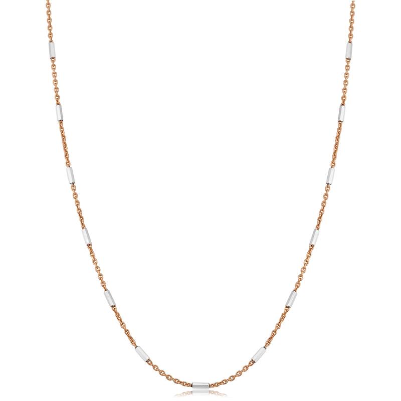 Fremada Italian Sterling Silver Tube Station Rose Gold Plated Silver Rolo Chain Necklace