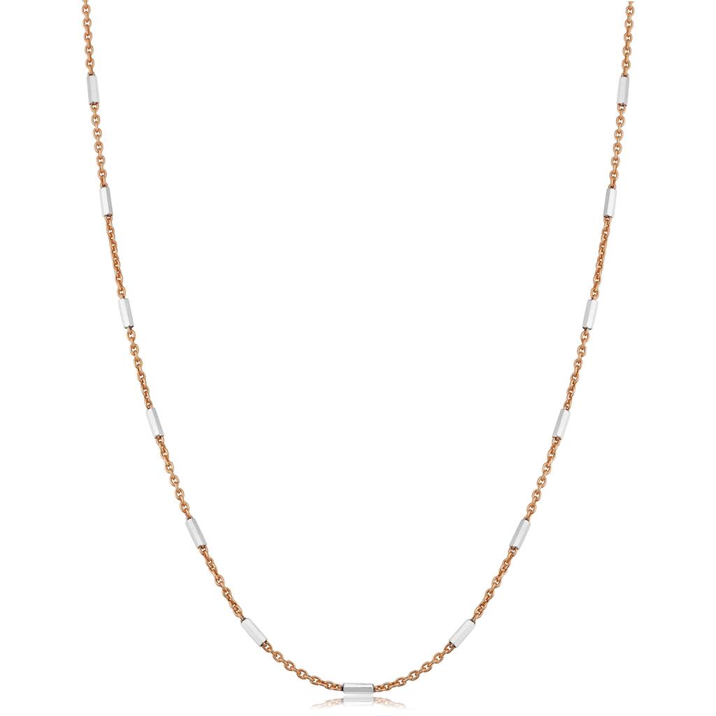 Fremada Italian Sterling Silver Tube Station Rose Gold Plated Silver Rolo Chain Necklace