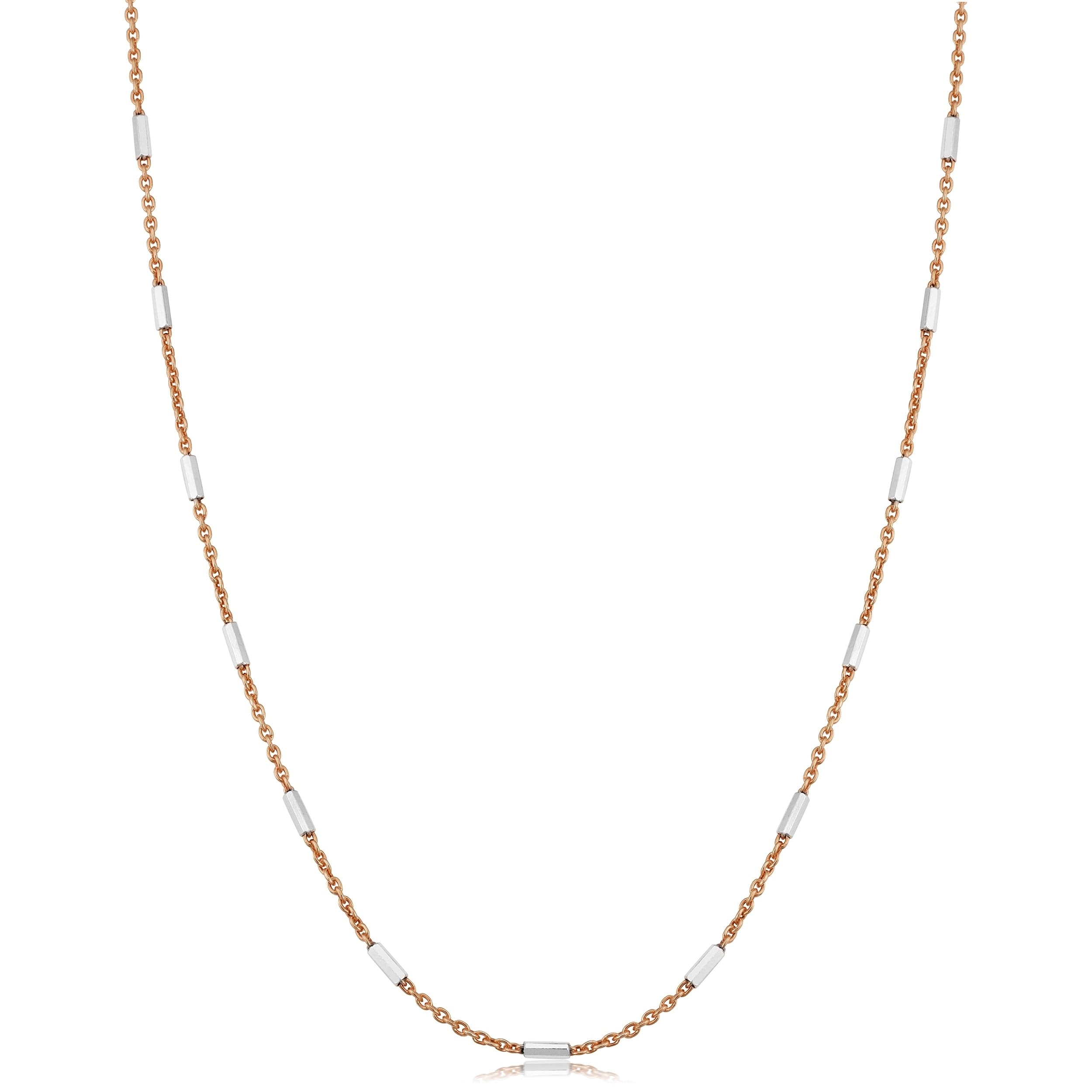 Au Naturale Italian Sterling Silver Tube Station Rose Gold Plated Silver Rolo Chain Necklace