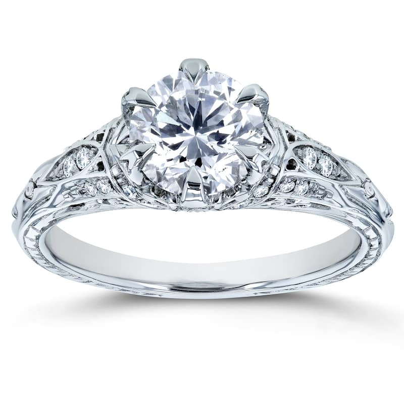Annello by Kobelli 14k White Gold 1 1/6ct TDW Diamond 6-Prong Antique Engagement Ring