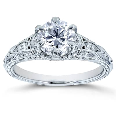 Annello by Kobelli 14k White Gold 1 1/6ct TDW Diamond 6-Prong Antique Engagement Ring