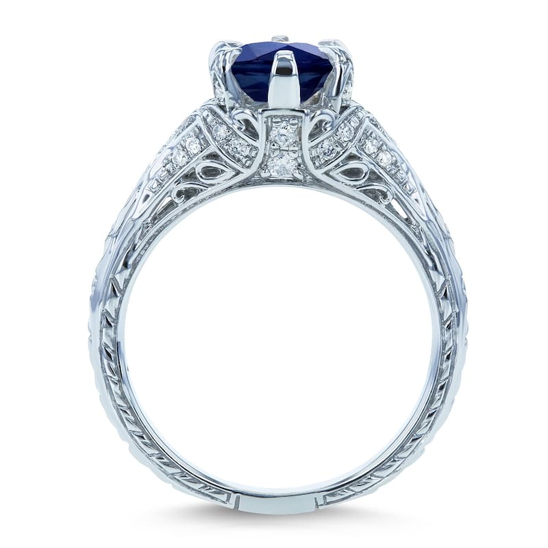 Annello by Kobelli 14k White Gold 1 1/6ct TGW Sapphire and Diamond 6-Prong Antique Engagement Ring