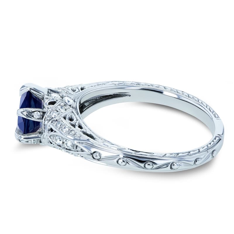 Annello by Kobelli 14k White Gold 1 1/6ct TGW Sapphire and Diamond 6-Prong Antique Engagement Ring
