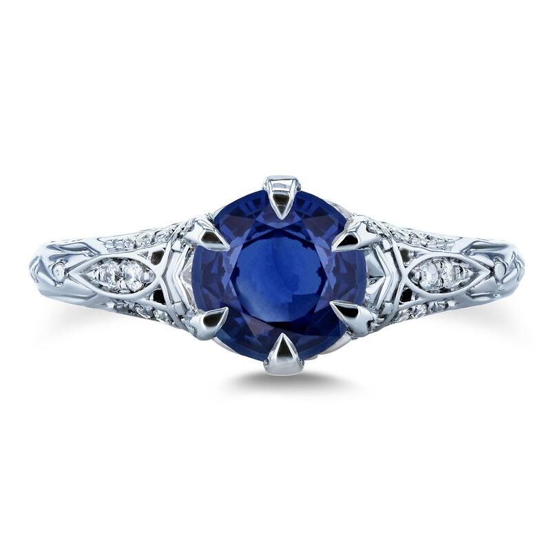 Annello by Kobelli 14k White Gold 1 1/6ct TGW Sapphire and Diamond 6-Prong Antique Engagement Ring