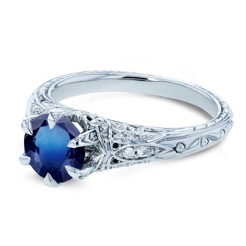 Annello by Kobelli 14k White Gold 1 1/6ct TGW Sapphire and Diamond 6-Prong Antique Engagement Ring