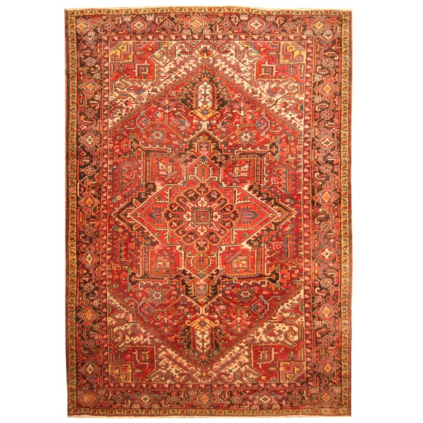 Handmade Herat Oriental Persian Hand-knotted Tribal 1920s Antique Heriz Wool Rug (8'6 x 12')