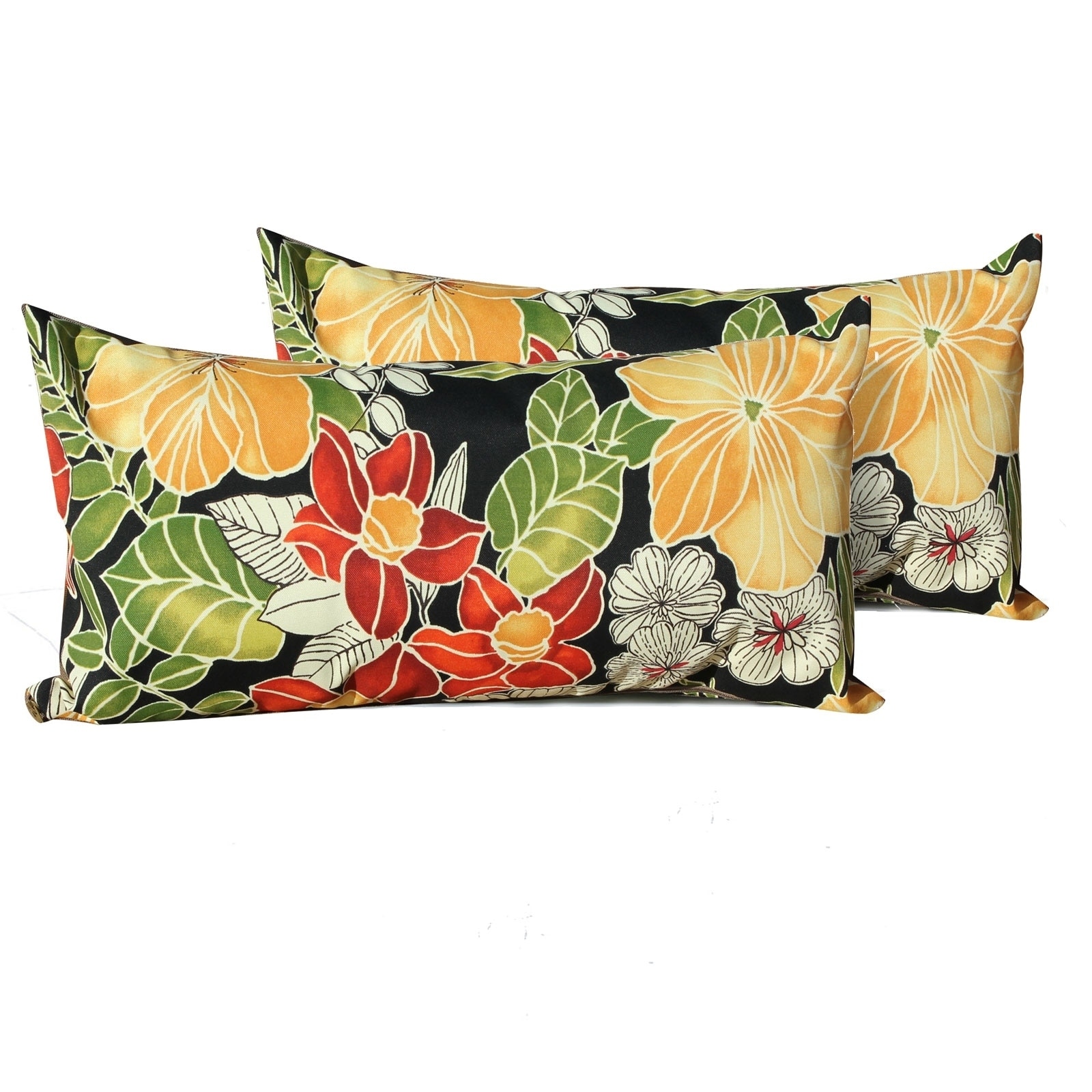 Shop Black Floral Outdoor Throw Pillows Rectangle Set Of 2 Free